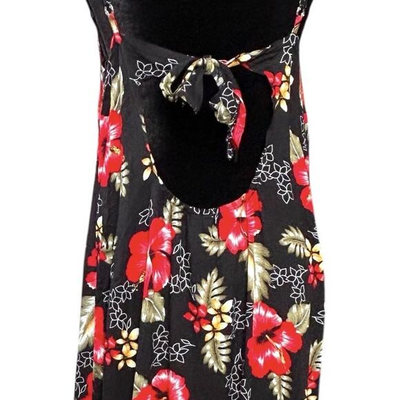 Tiki Palm Hawaiian Dress XL Red Tropical Open Tie Back Babydoll Asymmetrical Hem - Picture 4 of 16
